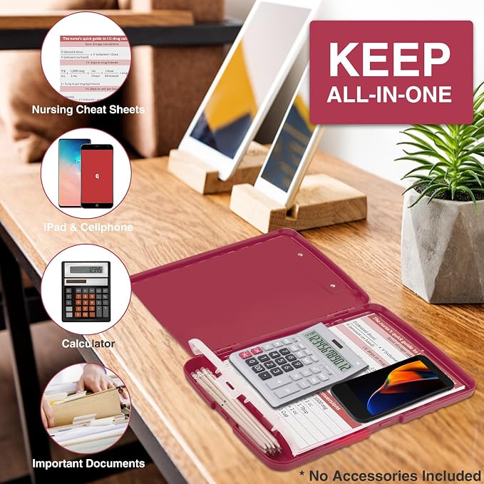 Sooez Clipboard with Storage, Clip Board 8.5 x 11 with Pen Holder, Plastic Organization Case Box for Letter Legal A4 Size Paper, Low Profile Clip, Nurses Teachers Must Haves, School & Office Supplies
