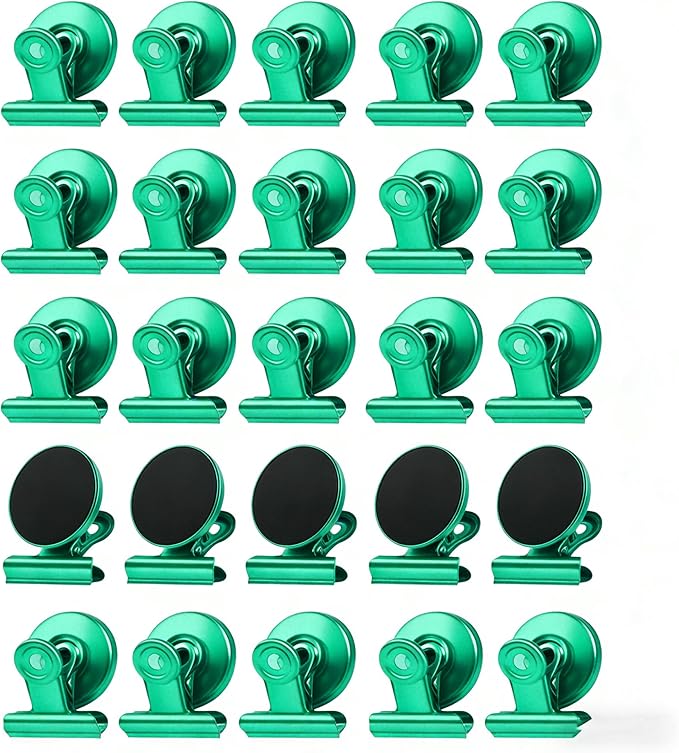 Strong Magnetic Clips, 20 Pack, 1.2 Inch, 30 mm, High-Gloss Green, Refrigerator Magnet Clips, Medium Clip Magnets, Office Supplies, Photo Displays