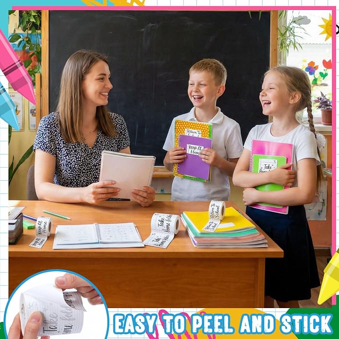 600 Pcs Take Home Return to School Labels, Lined Blue | 3 Rolls Thermal Printed, Student Homework Folder Stickers, Keep at Home Label, Classroom Office Organization