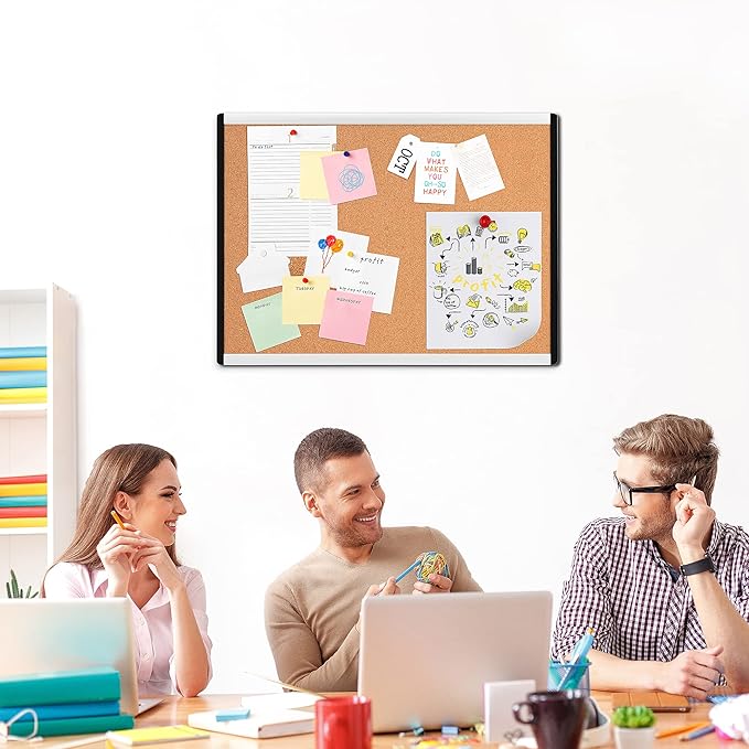Amazon Basics Cork BulletinBoard, 23" x 17", Pin Board for Office & Home with Aluminum/Plastic Frame, 3 Pack