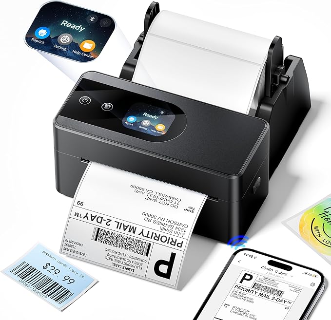 Phomemo Thermal Label Printer Upgraded with Touchable Screen, Shipping Label Printer for Small Business, 4x6 Wireless Thermal Label Printers for Shipping Package, Compatible with Amazon, Shopify, USPS