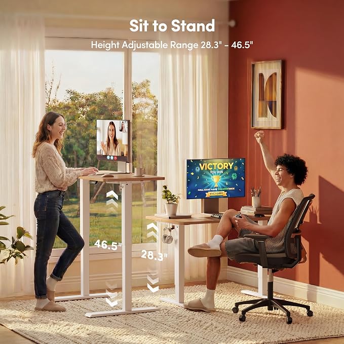 FEZIBO Standing Desk 48 × 24 Inch Electric Height Adjustable, Maple | Sit and Stand Up Adjustable Desk, Home Office Computer Desk with 3 Customizable Memory Presets
