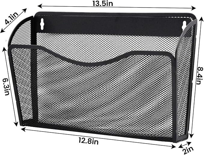 Gawerk 6 Pack Wall File Organizer, Mesh Wall File Pocket Mail Organizer Hanging Metal Vertical Wall Mounted File Holder for Office/Home