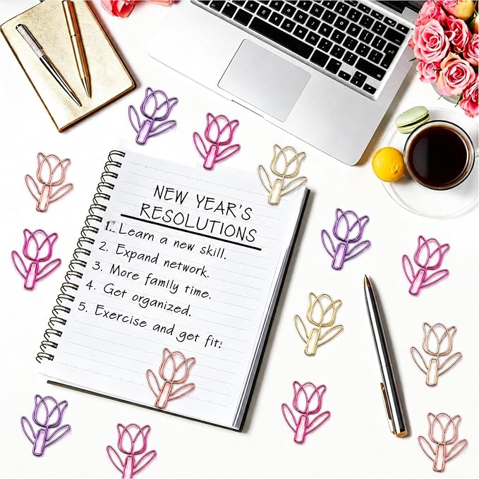 Cute Flower Paper Clips,100 Pcs Decorative Paperclips, Supplies Stationery | Cute Fun Office Supplies Gifts for Women Men Coworkers Teachers Students Girls Boys Graduation Gifts Father Day