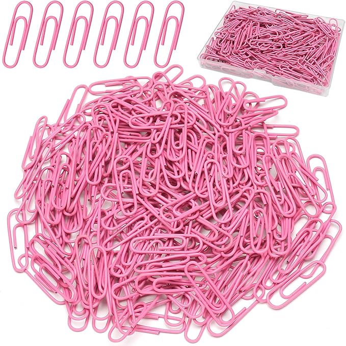 Elisel Paper Clips, 200pcs Medium Size (1.3 inch) Colored Paper Clip,Durable and Rustproof Coated Paper Clips, Great for Office, School and Personal Use (Pink)