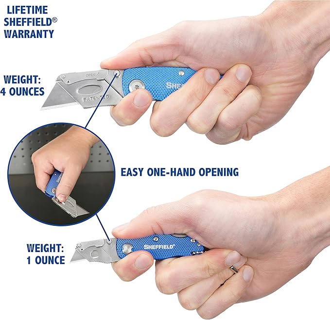 Sheffield Utility Knife and Mini Box Cutter, Folding Utility Knife Set Aluminum Handles, Accepts Std and Mini Blades, Box Cutters for Trades and DIY
