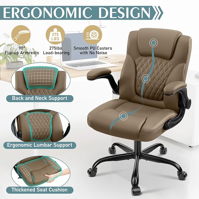 Leather Office Chair, PU Home Computer Desk Chairs with Ergonomic Back Support, 360°Swivel Free，Small Gaming Chair with Wheels and Adjustable Armrests, for Short People Use