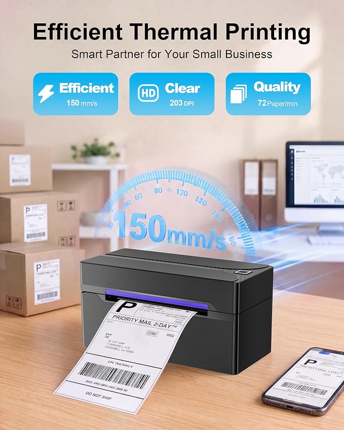 Bluetooth Thermal Label Printer,4x6 Shipping Label Printer | Wireless Label Printer for Small Business and Shipping Package, Compatible with iPhone, Android, Shopify, Amazon, USPS, Black