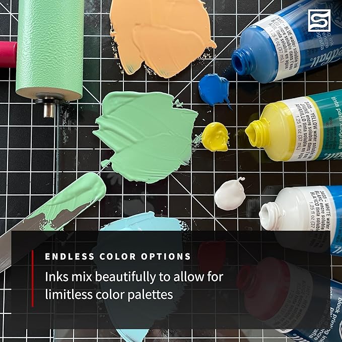 Speedball Water-Soluble Block Printing Ink Set – 4 Bold Colors With Satiny Finish - 1.25 FL OZ Tubes