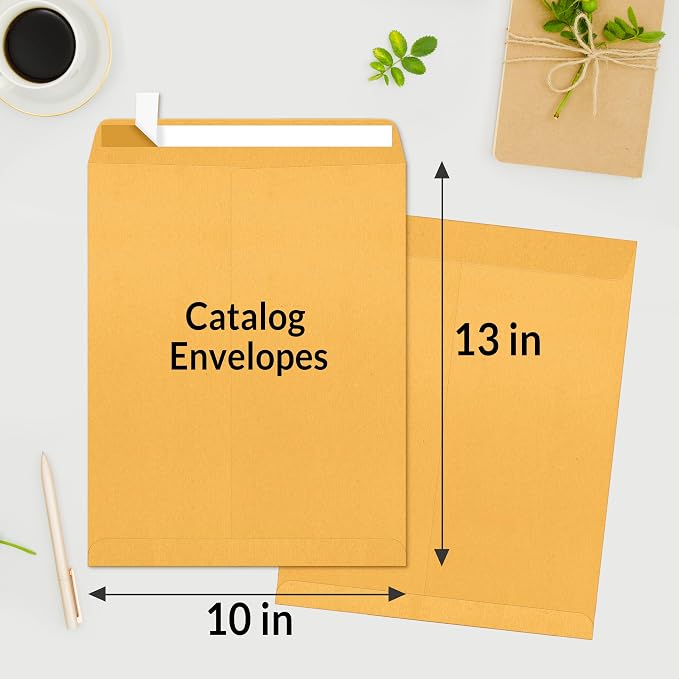SUNEE 10x13 Manilla Envelopes, 28lb Brown Kraft, Ultra Strong Quick-Seal Security Catalog Mailing Envelopes for letter Size Documents or Photos, 100 Count