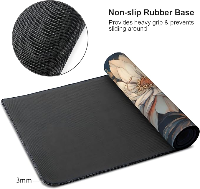 Floral Aesthetic Lotus Gaming Mouse Pad, Blue Pink Japanese Desk Mat with Anti-Slip Base & Stitched Edges, Office Supplies & Desk Decor for Women, 35.4" x 15.7" in Home Office Essentials