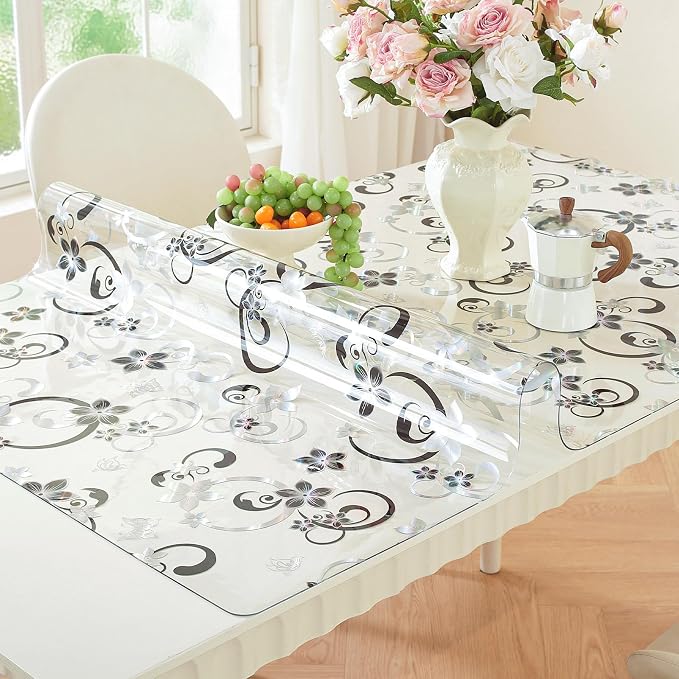 LovePads Floral Table Cover Protector 36 x 48 Inch, 1.5mm Thick Plastic Mat | Non-slip Waterproof PVC Table Protector, Cut to Size, Spill-Stain-Scratch Proof, Fits Kitchen, Dining Table, Dresser, Desk