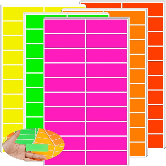 YSHIHE 3 x 1 Inch Fluorescent Colored Label Stickers in 5 Colors Rectangular Color-Coding Labels 400 Pack for Inventory,Office,Moving Box