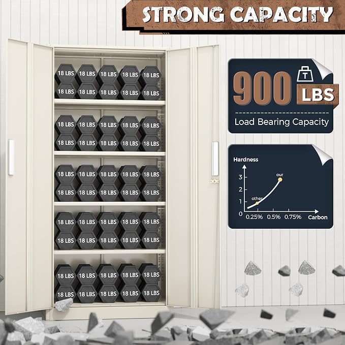Metal Lockable Storage Cabinet, 72” Storage Cabinet with 2 Doors and 4 Adjustable Shelves for Office, Home, Garage, Pantry (Assembly Required, Gray)