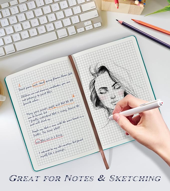 Graph Paper Notebook Journal for Women Men,140 Pages Hardcover Grid Notebooks for Work & School,Leather Journals for Writing, Graphing Paper Notebook 5.7"×8.3" (Blue)