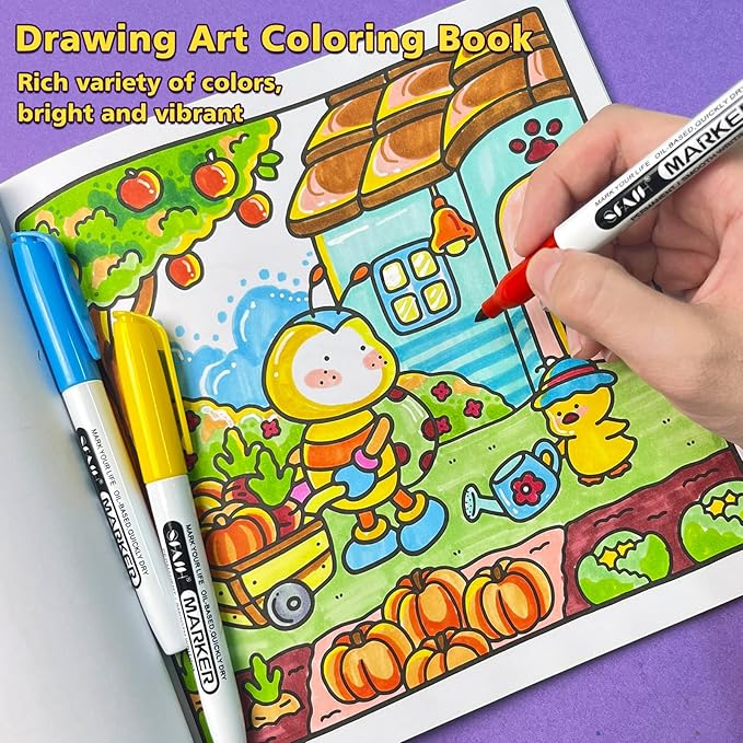 SFAIH 24 Colors Permanent Markers - Best Easter Gifts, Assorted Vibrant Colors, Quick Drying, Fade Resistant, Coloring Drawing Doodling, Alcohol-Based Fine Tip Permanent Pens for Paper Plastic Wood