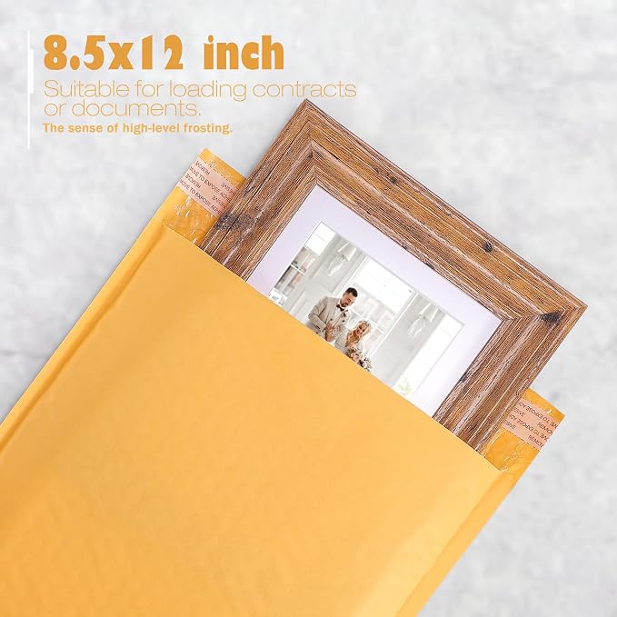 Metronic Kraft Bubble Mailers 8.5X12 Inch Yellow 500 Pack, Waterproof Padded Envelopes,Self-Seal Bubble Mailers Cushioning Bubble Envelopes for Shipping,Jewelry Makeup Supplies, Packaging Bulk