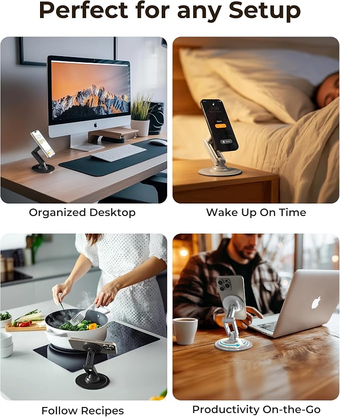 COOPER Mag360 Magnetic Phone Stand for Desk, MagSafe Stand for iPhone 17 | 360° Rotating, Adjustable, Foldable, Portable, Strong Magnet, incl. 2 Steel Rings, Magsafe Phone Holder, Fits all iPhones