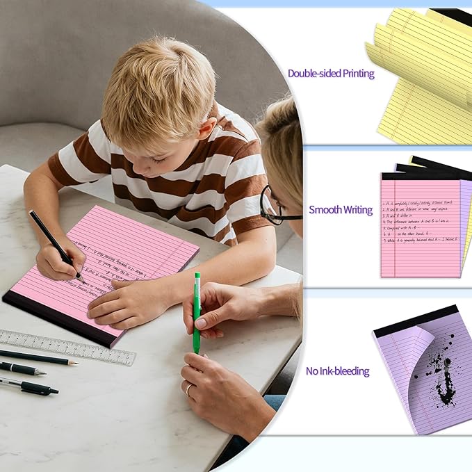 3 pcs Legal Pads 8.5 x 11 Note Pads, Colored Legal Notepads 8.5 x 11, Notebook Wide Ruled Paper, Micro Perforated Writing Pads, Lined Paper Pads, Pad of Paper for Office Home School, 30 Sheets/Pack