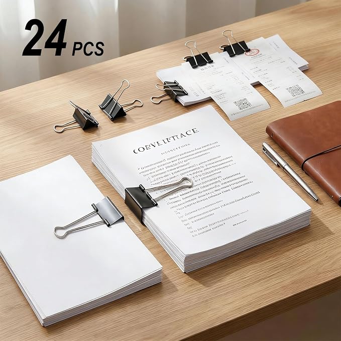 24 Pack 3 Inch Extra Large Binder Clips, Black Jumbo Binder Clips, Heavy Duty Paper Clamps, Big Metal Paper Clips for Office, Home, School, Art Supplies