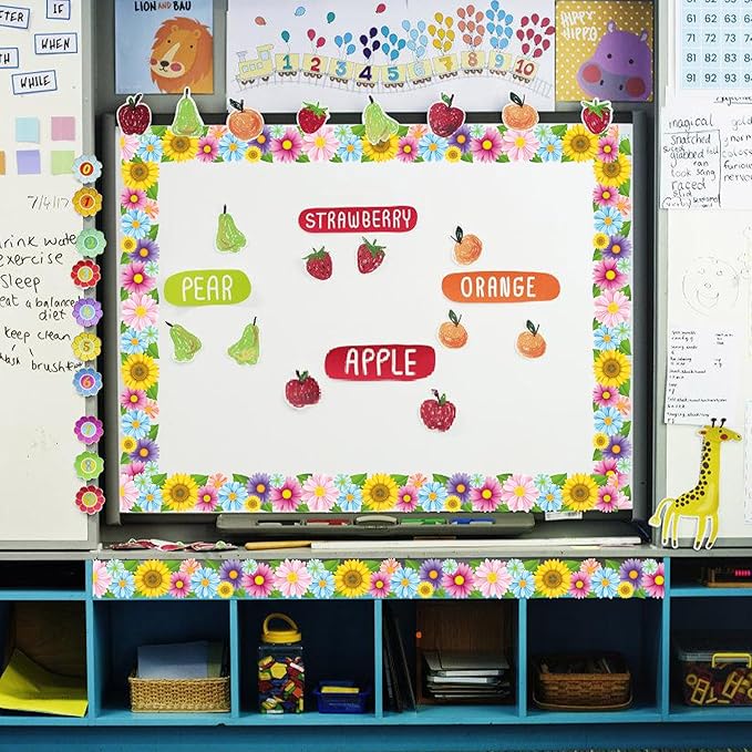 Spring Bulletin Board Borders Daisy Flower Border Trim Classroom Bulletin Board Decoration Spring Floral Paper Cutouts for Classroom School Wall Home Decor, 68.9 Ft
