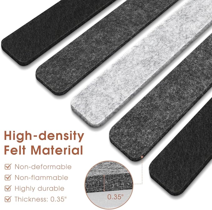 DOLLAR BOSS 10-Pack 13"x2" Felt Board Strips, Classic Grayscale | Small Cork Board for Walls, Alternative Bulletin Pin Board, Bar Strip, For Office Home Door Fridge, Includes 40 Pins