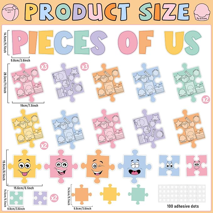 Pieces of Us Bulletin Board Set Puzzle Self-introduction Themed Classroom Bulletin Board Decorations All About Me Cutouts Classroom Decorations for Back to School Office Home Chalkboard Decor W
