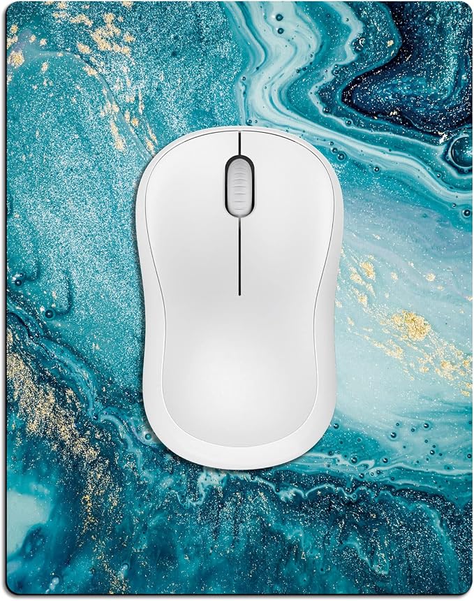 Small Mouse Pad Cute, Mini Mouse Pads for Wireless Mouse and Laptop, Travel Mousepads with Designs - Teal Alcohol Marble, Portable Mousepad - 5.5 x 7 Inch, Pretty Desk Decor for Women