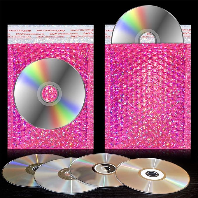 30 Pieces Holographic Bubble Mailers Padded Mailer Holographic Bubble Mailers Padded Envelopes Self Sealing Cushion Envelopes for Mailing, Shipping and Packing(Rose Red, 9.5 x 6 Inch)
