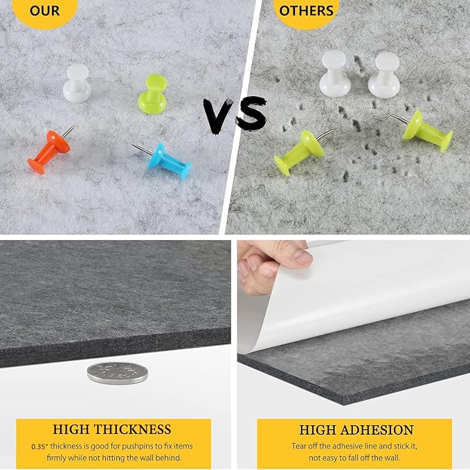 4 Pack Hexagon Felt Bulletin Board Tiles - 12" Large Thick Pin Board for Walls with 30 Push Pins, DIY Boards for Office Home School Decor, Aesthetic Hex Cork Board Alternative