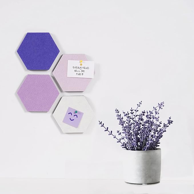 8Pcs Hexagon Felt Cork Board Tiles Self Adhesive Bulletin Board, Pin Board for Wall Decor Memos Photos Display (Set F)