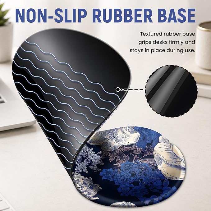 Ergonomic Mouse Pad with Wrist Rest, Gel Wrist Support, Indigo | 10.2 x 7.6 in Mouse Pad with Smooth Fabric Surface and Non-Slip Rubber Base for Office, Home, Study, and Gaming