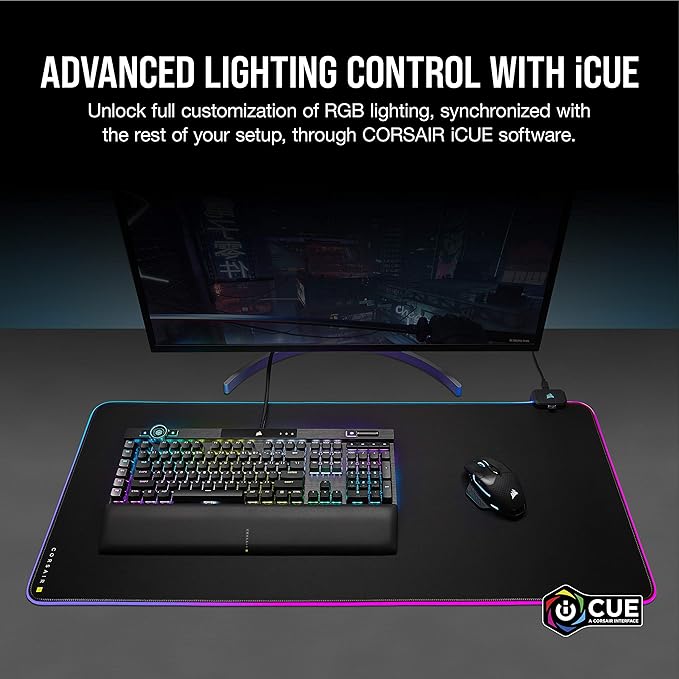 Corsair MM700 RGB Extended Cloth Gaming Mouse Pad - 36.6" x 15.8" - 360° RGB Lighting - Two USB Port Hub - Thick Rubber - Black