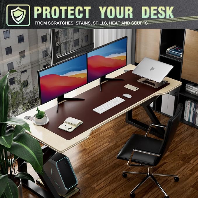 K KNODEL Extra Large Desk Mat, Leather Mouse Pad (47.2"x17", Dark Brown) | Desk Pad, Keyboard Pad, Computer and Laptop Mat, Desktop Protector and Cover, Writing Pad and Blotter for Home Office