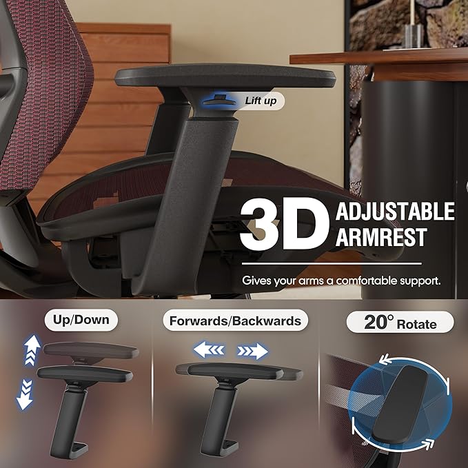 ELABEST Mesh Office Chair,Ergonomic Computer Desk Chair,Sturdy Task Chair- Adjustable Lumbar Support & Armrests,Tilt Function,Comfort Wide Seat,Swivel Home Office Chair