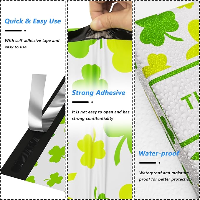 St Patrick's Day Poly Mailer 14.5x19 Inch 50 Pcs, Waterproof and Tear-Resistant Shipping Bags for Clothing, Poly Bags for Shipping, Clovers Printed Packaging Bags