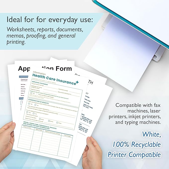 BAZIC Products Blank Paper Copy & Multipurpose Paper - 8.5" x 11" White Color Printer Paper for Inkjet, Laser, and Fax Machines, Ideal for Home, Office, and School, 50 Sheets/Pack, 1-Pack