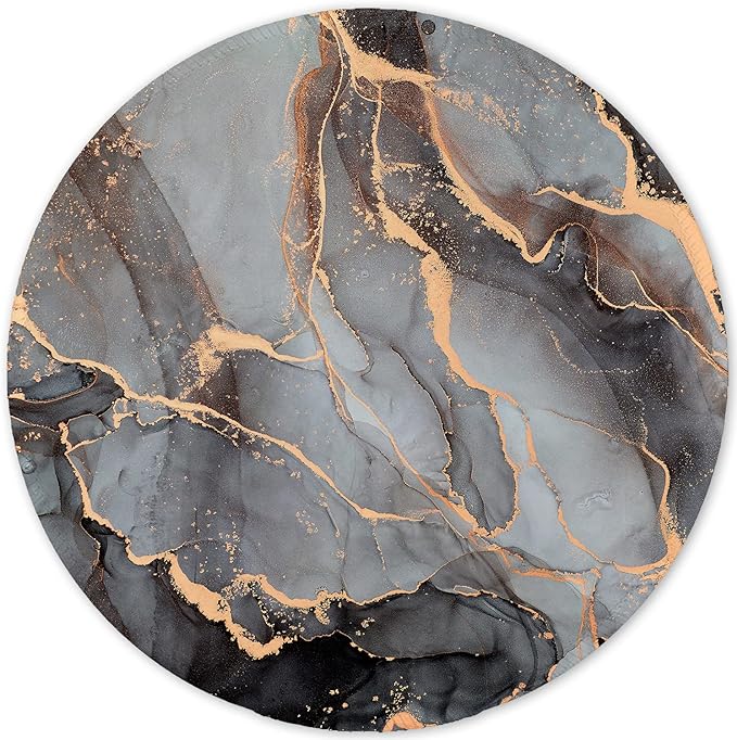 ITNRSIIET Round Mouse Pad with Stitched Edge Premium-Textured Waterproof Non-Slip Rubber Base Desktop Protection Mat Diameter 8.7 inches, Black Grey Marble