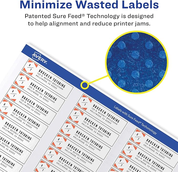 Avery® Mailing Address Labels, Inkjet Printers, 10,000 Labels, 1/2 x 1-3/4, Permanent Adhesive, Easy Peel® (5 Packs 8167)