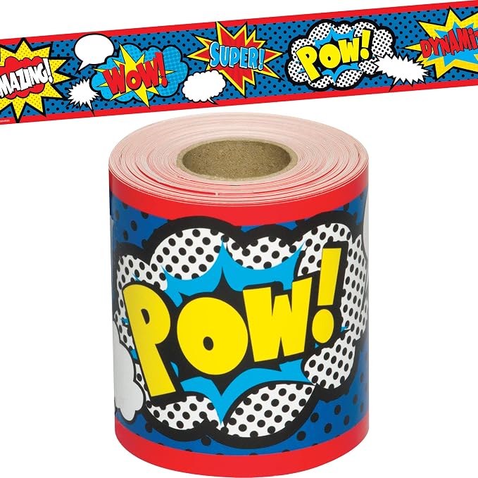 Teacher Created Resources Superhero Straight Rolled Border Trim - 50ft - Decorate Bulletin Boards, Walls, Desks, Windows, Doors, Lockers, Schools, Classrooms, Homeschool & Offices