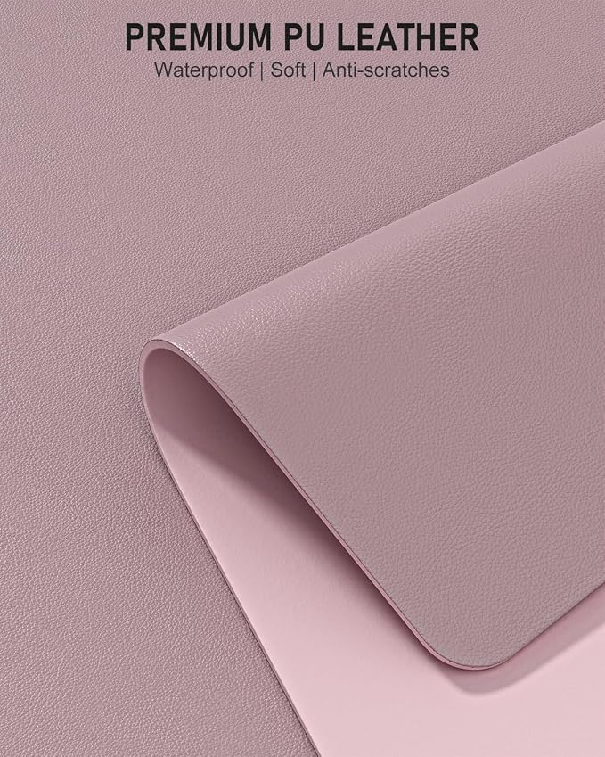 Desk Pad, 23.6" x 13.8" PU Leather Non-Slip Desk Mat Large Mouse Pad for Desktop, Waterproof Laptop Computer Writing Mat for Office, Home, Work, Gaming, Dark Pink