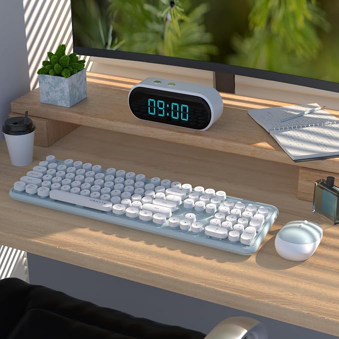 UBOTIE Colorful Wireless Keyboard and Mouse Combo (Green-White) | Retro Typewriter Floating Full-Sized Keys Computer Keyboard with Optical Mouse, 2.4GHz USB Connection for Windows Mac