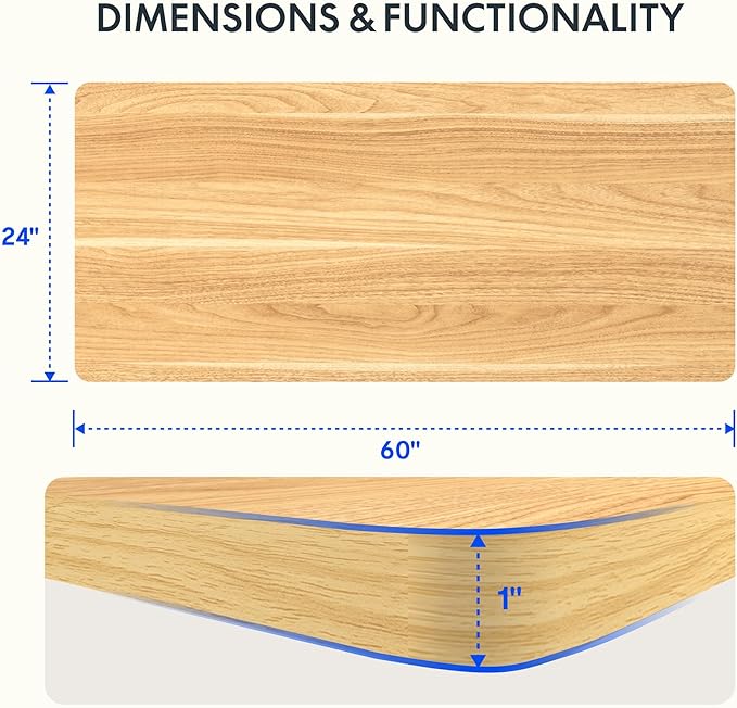 FLEXISPOT 60"x24" One-Piece Electric Standing Desk, 1" Thick Seamless Desktop for Home Office, Study & Multi-Monitor Setup, Maple