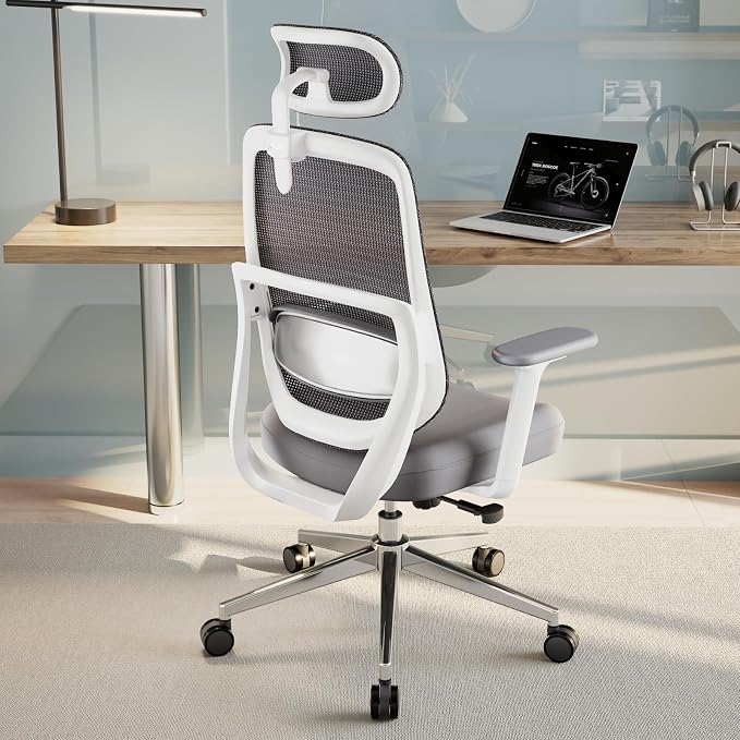 Ergonomic Office Chair, High Back Mesh Chair with Lumbar Support, Ultimate Back Support Office Desk Chair, Comfortable Computer Chair & Gaming Chair for Office & Home, White