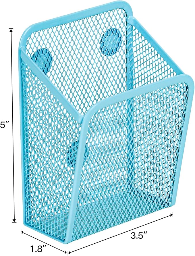 UCYCAZ Magnetic Pen Holder,Single Magnetic Pencil Locker Holder Organizer | Strong Magnets Mesh Marker Holder,Locker Accessories,Writing Storage Organizer,Pen Basket for Whiteboard,Refrigerator (Blue)