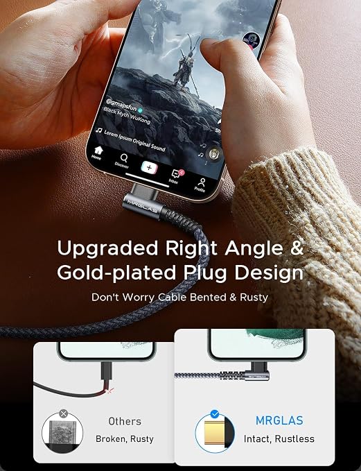 USB C Cable 3.2A, USB to USBC Cable[4-Pack], Type C Fast Charge Cord | 10+6.6+3.3+1.6FT, 90 degree Gold-Plated, Right Angle Durable Braided USBA to USBC for iPhone 17 16 15 Samsung S10 Note 10 S21