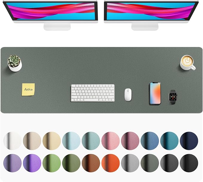 Aothia Faux Leather Desk Mat - Non-Slip PU Leather Desk Blotter, Waterproof Writing Surface, Large Desk Pad for Office & Home (Jungle Green, 55" x 17")