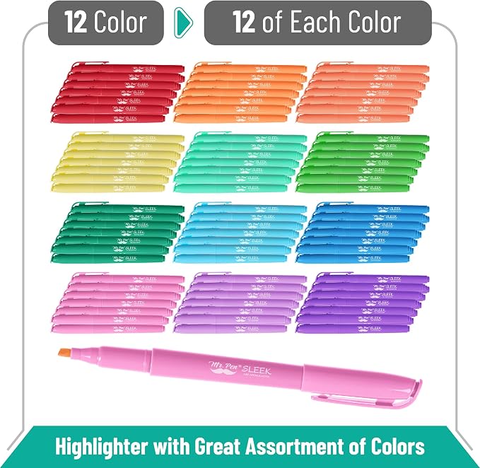 Mr. Pen- Bulk Highlighter Set, 144 Pack, Assorted Colors, Chisel Tip | Quick-Dry, Smear-Resistant, Odorless Highlighters Bulk for School, Office & Journaling
