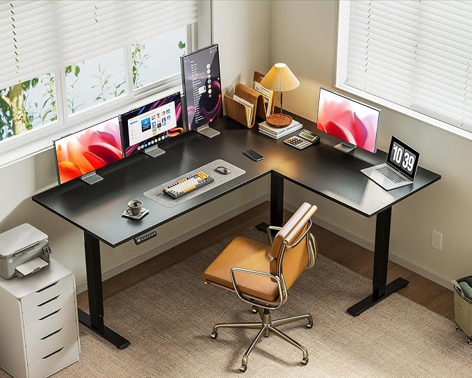 Casaottima 63 Inch L Shaped Electric Standing Desk, Home Office, Black | Reversible Corner Desk with Height Adjustment, Ergonomic Sit Stand Table for Home Office, Computer Workstation
