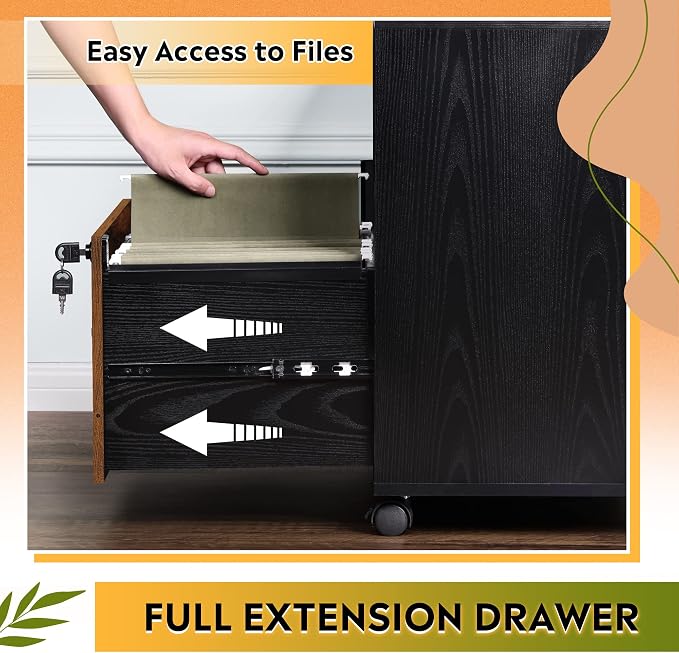 DEVAISE File Cabinet with Charging Station, 1 Drawer Rolling File Cabinet, Locking Filing Cabinet for Home Office, Wood Printer Stand with Storage, Rustic Brown | Locking & Charging Station, Lateral Rolling Filing Cabinet, Doors and Shelves, Fits Legal...
